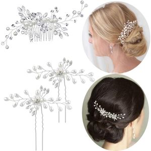 3 Stück Braut Haarschmuck Haarspangen Haarnadel Blume mit Kristallen Perlen Haarschmuck für Braut Brautjungfer auf Hochzeit Abendparty oder andere besondere Anlässe