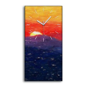Wohnzimmer-Bild Leinwand Uhr 30x60 Gemälde Landschaft Himmel Sonnenuntergang - weiße Hände