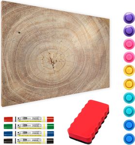 ALLboards Metallische Magnettafel BAUMSTAMM NATUR BAUMKERN 90x60cm MetalBoards Memoboard für jede Art von Magneten Magnetpinnwand zum Beschriften + 4 Marker, 10 Magnete und Schwamm im Lieferumfang