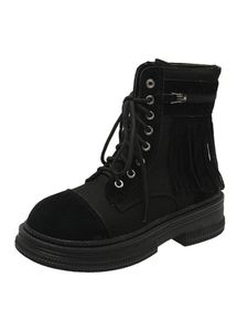 Damen Schnüre-Stiefel-Boots-Plattform Kampfstiefel Nicht-Schlupf-Runde Zehen-Knöchelstiefel,Farbe:Schwarz,Größe:36