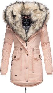 Navahoo Sweety Eleganter Damen Winter Parka mit Kapuze und doppelten Kunstpelzkragen Wintermantel Pelzfrei Vegan Rose Gr. 36 - S