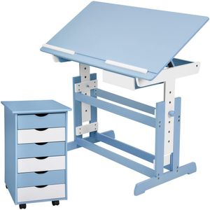 tectake výškovo nastaviteľný stôl a mobilný podstavec - modrý