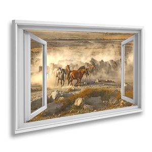 Bild auf Leinwand Fensterblick Wild Pferde in der Natur Ranch Sagenhafter Effekt Wandbild Leinwandbild 80x40cm