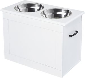 PawHut miska na karmę dla psa z miejscem do przechowywania 2 miski stacja karmienia miska dla kota stal nierdzewna biała 60 x 30 x 41 cm