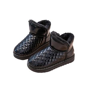 Mädchen Stiefeletten Wasserdichte Plüsch Kurze Lederstiefel Mode Warme Baumwollschuhe  Schwarz,Größe:EU 33