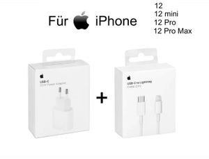 Original Apple iPhone 12 12mini 12Pro 12Pro Max 20W Ladegerät + 2m USB‑C auf Lightning Ladekabel