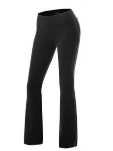 Sexydance Mittelhohe Yogahosen für Damen mit weitem Bein, lässige Sport-Stretch-Schlaghose,Farbe: Schwarz,Größe:L