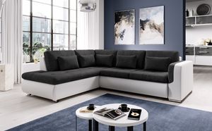 FURNIX Ecksofa FIORENZO Sofa mit Schlaffunktion Sofakissen Couch in L-Form SCHWARZ Weiß MA 120+KR 7