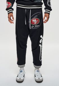 Odzyskane spodnie do biegania NFL 49ERS Go Niner z prążkowanymi mankietami Czarny L