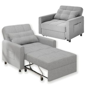 Bealife 3-in-1 Schlafsessel AR22 mit Liegefunktion - Ausziehbarer Relaxsessel mit Armlehnen & Seitentasche - Maße 191x68x44cm (LxBxH) -Hellgrau