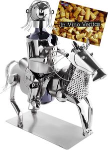 Brubaker Weinflaschenhalter Reiterin - Metall Skulptur Flaschenständer - 43 cm Metallfigur Wein Geschenk für Pferde und Reitsport Fans mit Grußkarte