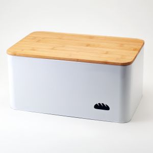 Hanseküche Brotkasten mit Bambus Schneidebrett - Brotbox aus Metall mit viel Platz und Holzdeckel - Brotbehälter, Brotdose (L) - 33 x 21 x 15cm