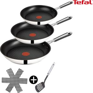 Tefal Pfannen-Set Jamie Oliver E30 Pfannen Set 20+24+28cm Pfanne, Edelstahl 18/10 (Inkl. 1 Wender & Filzschoner, Pfannenset mit Deckel, Bratpfannen)