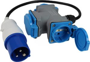 Adaptér calbel CEE 16A na 3x zásuvku Schuko 230V-250V s kabelem a zástrčkou CEE pro karavan obytný vůz loď atd.