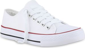 VAN HILL Damen Sneaker Low Schnürer Bequeme Stoff Freizeit Schuhe 841314, Farbe: Weiß Rot, Größe: 42