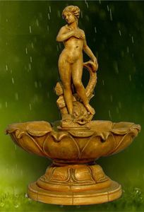 Casa Padrino Jugendstil Springbrunnen Antik Beige Ø 145 x H. 210 cm - Prunkvoller Gartenbrunnen - Gartendeko Brunnen - Barock & Jugendstil Garten Deko Accessoires