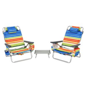 COSTWAY Sada 2 plážových židlí a stolu s nastavitelným opěradlem, ledový balíček, skládací kempingové židle Vícebarevné