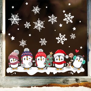 Fensterbild Weihnachten Pinguine Schneeflocken Wiederverwendbare Fensteraufkleber Fensterdeko Kinderzimmer