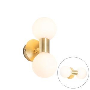 QAZQA - Moderne Bad I Badezimmer Wandleuchte Gold I Messing IP44 2-flammig - Cederic I Up & Down - Glas Länglich - LED geeignet G9
