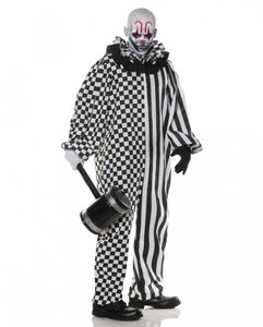Schwarz-weißes Chaos Horror Clown Kostüm für Halloween & Fasching Größe: One Size