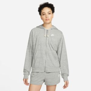 Nike W Nsw Gym Vntg Easy Fz Hoodie Dk Grey Heather/White L