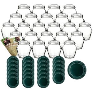 gouveo Einmachgläser 212 ml Henkel mit Schraubverschluss - Vorratsglas mit Deckel, Deckelfarbe:Grün, Setgröße:24er Set