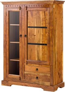 MASSIVMOEBEL24 Vitrine Akazie 110x45x155 honig  lackiert OXFORD #0425
