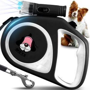 Hundeleine Rollleine 5m mit Kurzführer und Licht Robuste Schleppleine Gurtleine Kleine und Große Hunde Pet Leash Haustierleine Laufleine Schwarz Retoo