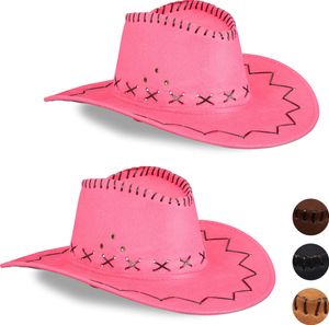 relaxdays 2 x Cowboyhut Fasching pink