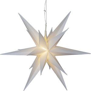 Star Trading LED Weihnachtsstern Alice, 3D Stern Weihnachten für außen aus Kunststoff in Weiß mit Timer, Dekostern warmweiß zum Aufhängen, batteriebetrieben, Ø: 57 cm, IP44