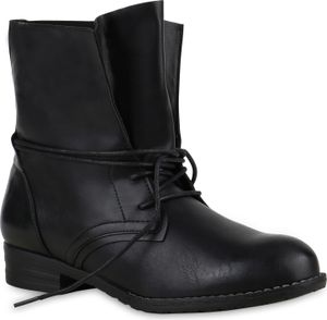Mytrendshoe Damen Stiefeletten Schnürstiefeletten Boots Basic 812792, Farbe: Schwarz, Größe: 42