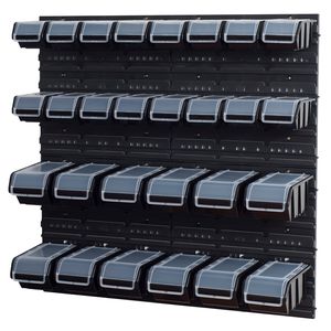Stapelboxen Set 4 x Wandregal  Lagersystem + 28 Boxen schwarz