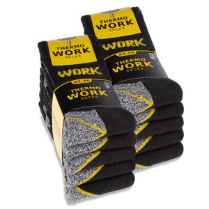 Arbeitssocken THERMO mit Innenfrottee verstärkt 10 Paar Arbeits Socken "WORK" Winter Socken Herren Baumwolle 10203 - Schwarz/Grau/Meliert 43-46