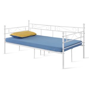 H.J WeDoo Bettsofa Gästebett Einzelbett Single Bett Metall Sofa Bettgestell für Erwachsene und Kinder - Weiß 90x190cm