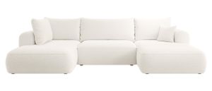 Selsey OVO - Wohnlandschaft U-Form-Sofa mit Schlaffunktion, Bettkasten, Ottomane links, Boucle Creme