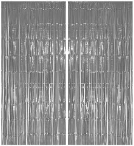 2x Lametta Vorhang - silber - 91x244 cm