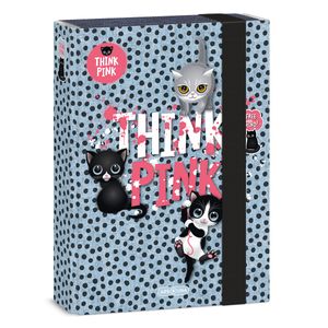 Ars Una Heftbox A5, Sammel- Heftmappe für Schulranzen, mit Gummiband und Innenklappen, Think Pink - Katzen, grau-rosa, für Mädchen