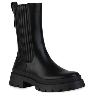 VAN HILL Damen Klassische Stiefel Plateau Vorne Boots Profil-Sohle Schuhe 839429, Farbe: Schwarz, Größe: 39