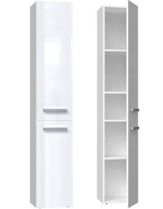 CDF Bad-Hochschrank NEL ll | Farbe: Weiß glänzend | Modernes Badregal | Stauraumschrank | Geräumige Einlegeböden | Türen | Einfache Montage | Stilvolle Griffe