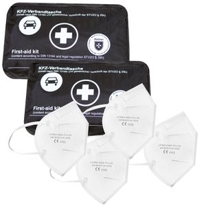 2x KFZ-Verbandtasche DIN 13164 - Verbandskasten schwarz mit 4x FFP2 Masken : Schwarz