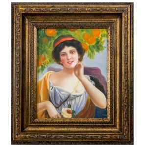 Original Gemälde Frau Blume Orangen Ölgemälde mit Rahmen Ölbild Antik-Stil 38cm