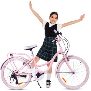 Dievčenský bicykel 24 palcov pre sväté prijímanie s SHIMANO 7-rýchlostným kvetinovým bicyklom ružovým Sun Baby