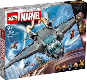 LEGO 76248 Marvel Der Quinjet der Avengers, Spielzeug Superhelden-Raumschiff mit Thor, Iron Man, Black Widow, Loki und Captain America Minifiguren