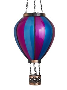LED Solar Laterne Heißluftballon Windlicht Metallgestell Außenbereich Dekoration Garten Blau Lila