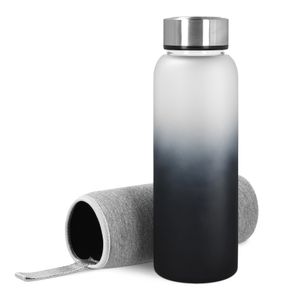 Navaris Glasflasche mit Neoprenhülle 950ml - Trinkflasche aus Borosilikatglas mit Neopren Hülle - Glas Flasche mit Edelstahl Deckel - Schwarz Grau
