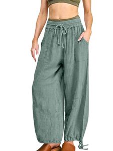Hosen Damen Stoffhosen High Waist Hose Leichte Sommerhose Freizeithose mit Taschen Grün,Größe 2XL