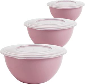 Rührschlüssel 3Stk Deckel Backschüssel Salatschüssel Kunststoffschüssel 5L rosa
