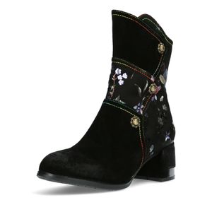 Laura Vita Damen Stiefelette Ankle Boot Blumen Muster Nieten Gycroo 10, Größe:42 EU, Farbe:Schwarz