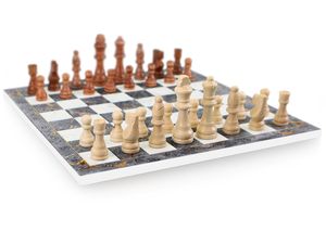 Grau Marmor Optik Schach Spiel mit Massiv Holz Schachfiguren