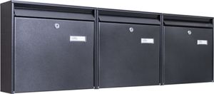 Burg-Wächter Briefkastenanlage 3-fach schwarz 108x32x10cm, Postkasten A4 Einwurf mit Namensschild, Montagematerial, 2 Schlüssel [BKQSCH7 Blanco]